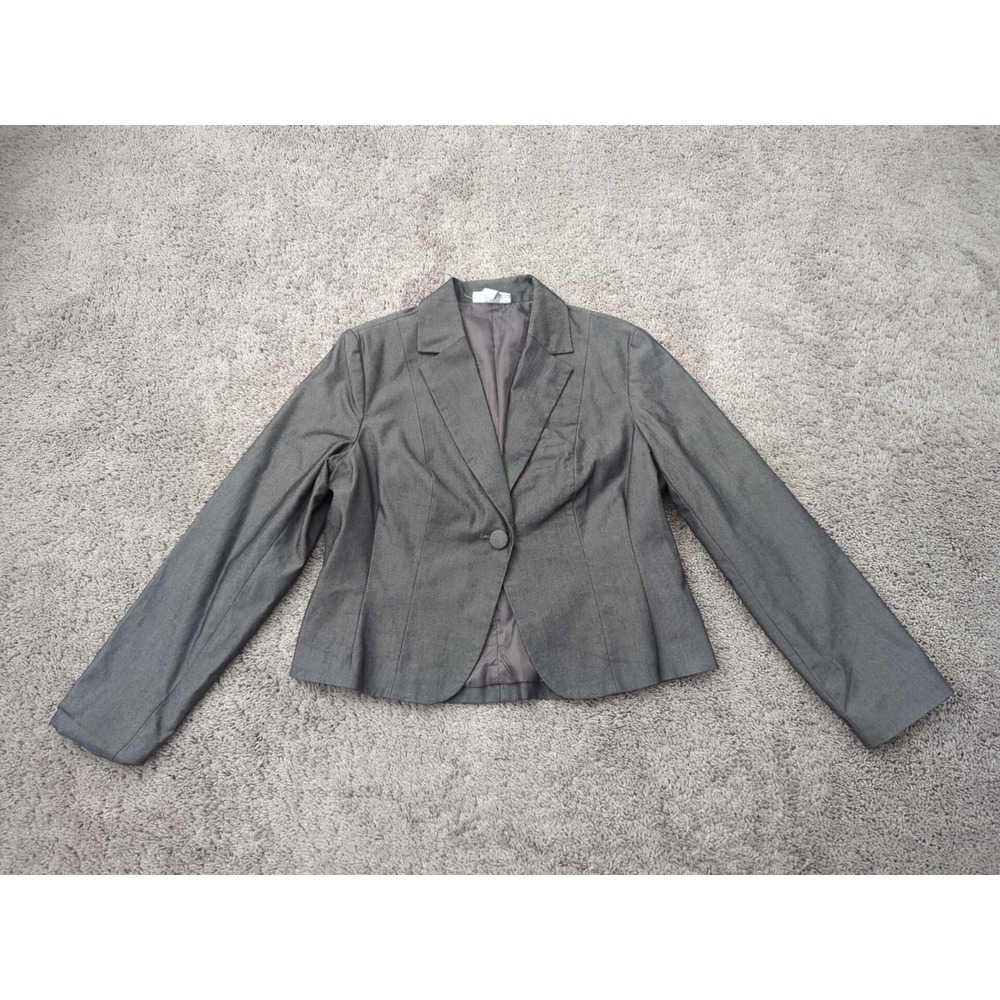 Dressbarn Blazer Jacket Womens 12 Gray One Button Front Lined‎ Business